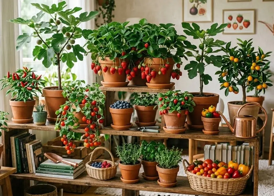 Fresh homegrown fruits growing in a garden